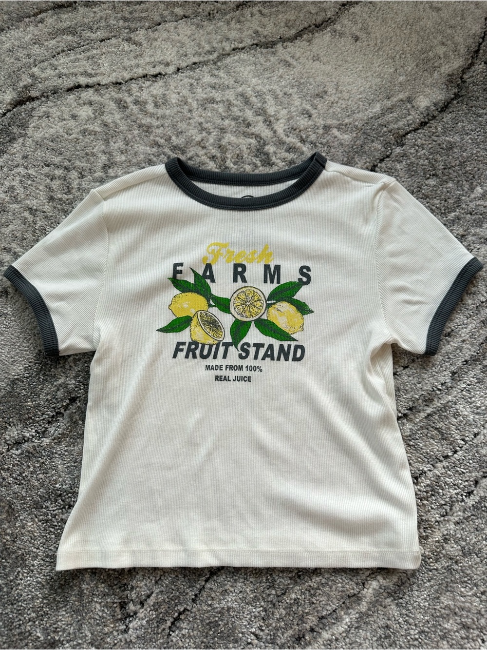 T.J.Maxx White Ringer Crop Top with Yellow Lemon Graphic